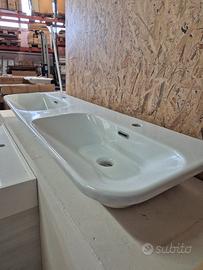 lavabo integrato con doppia vasca cm 130x42,5