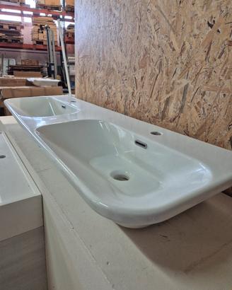 lavabo integrato con doppia vasca cm 130x42,5