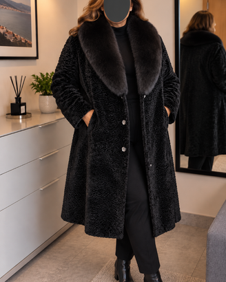 Cappotto pelliccia ecologica Astrakan Collo volpe