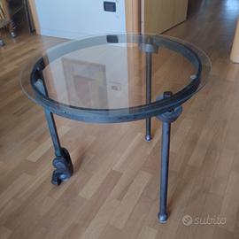 TAVOLINO DESIGN ORIGINALE UNICO, FERRO E VETRO
