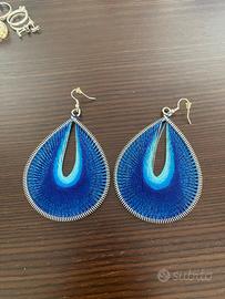 Orecchini filo intrecciato blu e azzurri