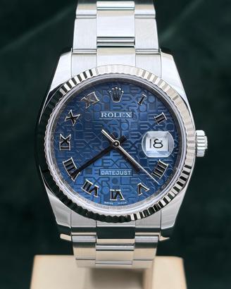 Rolex Datejust 116234 Computer Blu Romani + GARANZ