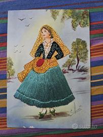 Cartolina costume regionale Calabria ricamata