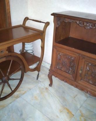 Carrello da cucina in Noce con rotelline, 75x45cm