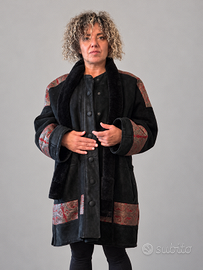 Montone donna in vera pelle con inserti fantasia