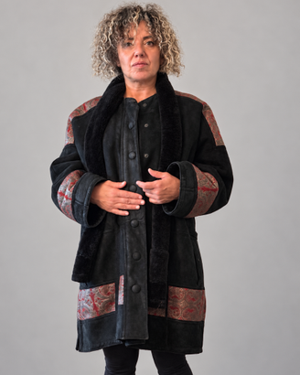 Montone donna in vera pelle con inserti fantasia