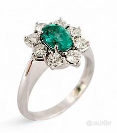 Anello fantasia Smeraldo e Diamanti 18kt-750