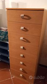 Cassettiera comò settimino in legno chiaro
