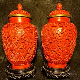 vasi cinesi antichi lacca di cinabro e coperchio