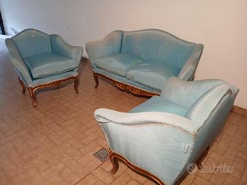 divano e poltrone Luigi XV a pozzetto in legno dor
