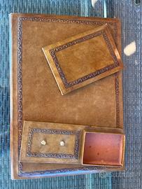 Set da scrivania vintage color cuoio con sottomano
