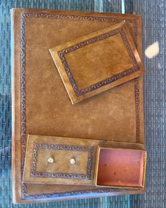 Set da scrivania vintage color cuoio con sottomano