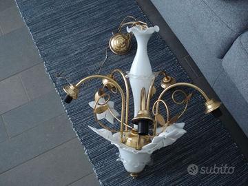 lampada da soffitto vetro bianco e metallo