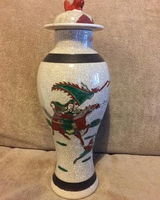 Antico vaso cinese nanchino craquelé con coperchio