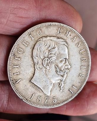 Moneta 5 lire Vittorio Emanuele II 1875