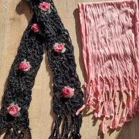 2 Sciarpe vintage lana e viscosa nero rosa