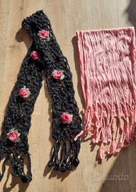 2 Sciarpe vintage lana e viscosa nero rosa