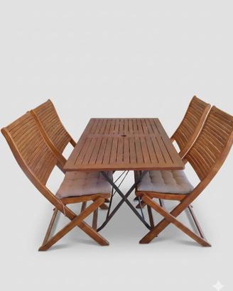 Tavolo e sedie da giardino in legno e ferro