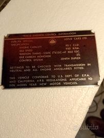 TARGHETTA IN ALLUMINIO LOTUS CARS LTD