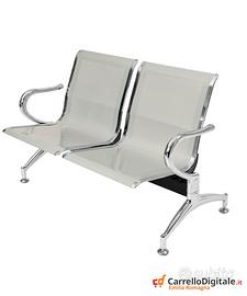 Panca per sala attesa 2 posti in acciaio Silver