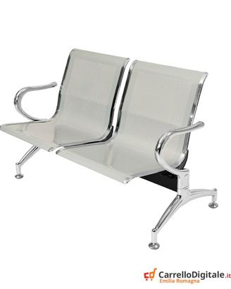 Panca per sala attesa 2 posti in acciaio Silver