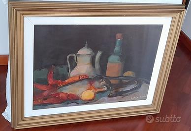 QUADRO CON CORNICE E VETRO - olio  su tela 91x70,5