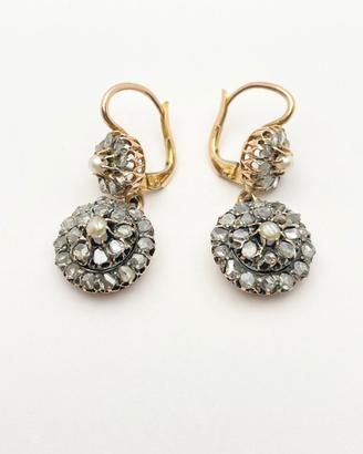 Orecchini oro 18KT con diamanti e perle 1920.