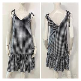 VICOLO Vestito abito nero bianco quadretti gingham