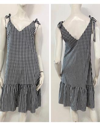 VICOLO Vestito abito nero bianco quadretti gingham