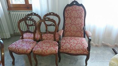 set 4 sedie e 1 poltrona vintage