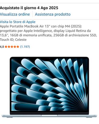 Apple MacBook Air 13” M4 (2025) – Come nuovo