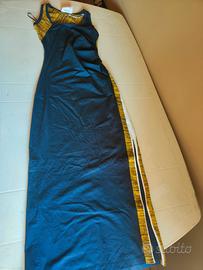 Abito Lungo Elegante Blu, Giallo Oro e Bianco 💙💛