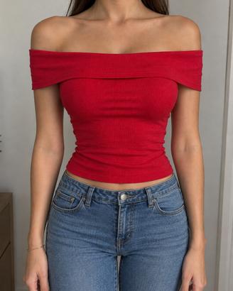 Top rosso stradivarius con spalle scoperte S