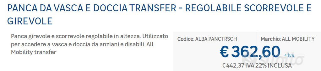 Panca da vasca e doccia girevole - regolabile in altezza - Transfer