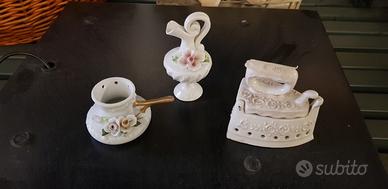 5 oggetti in ceramica e rame