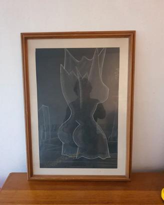 quadro gessetto pastello su sfondo nero ani 70/80