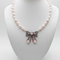 Collana perle Fiocco quarzo rosa pezzo unico retrò