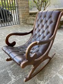 SEDIA A DONDOLO PELLE E LEGNO VINTAGE