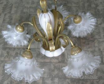 LAMPADARIO tipo MURANO bianco latte 5 luci