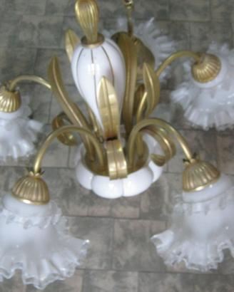 LAMPADARIO tipo MURANO bianco latte 5 luci