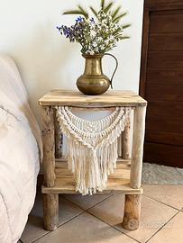 Comodino in Legno naturale Stilo Rustico 2 Ripiani