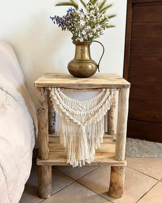 Comodino in Legno naturale Stilo Rustico 2 Ripiani