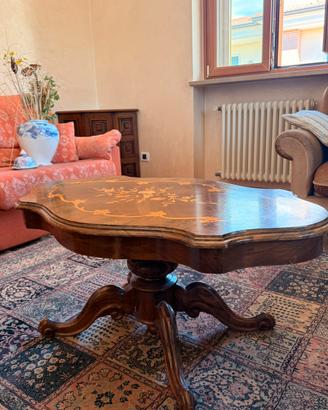 Tavolino da Salotto Sagomato Intarsiato Legno Noce