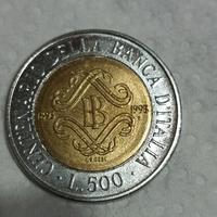 Rara moneta 500 lire centenario banca d'Italia
