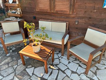 Set legno giardino tavolino divanetto e poltrone