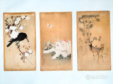 Trittico Dipinti Giapponesi Vintage  Koson Ohara
