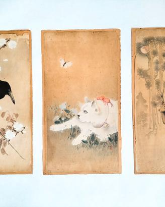 Trittico Dipinti Giapponesi Vintage  Koson Ohara