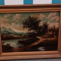 dipinto olio su tela con cornice in legno foglia 