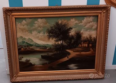 dipinto olio su tela con cornice in legno foglia 