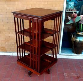 antica libreria Girevole inglese con rotelline 